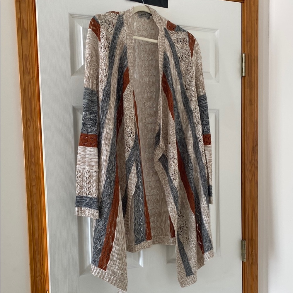 Absolutely Famous Cream and Gray Cardigan with Striped Pattern